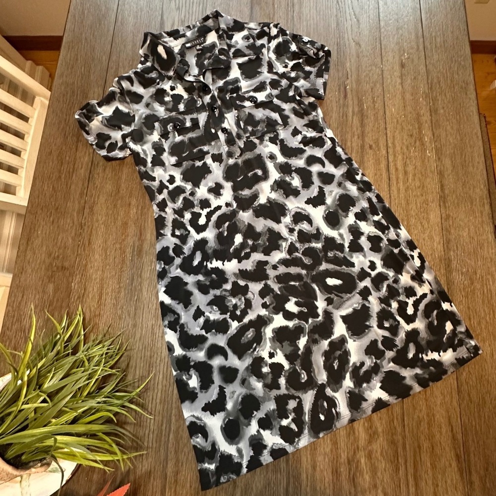 Carole Little Women Size 12 Leopard Print Short Sleeve‎ Button Front Shirt Dress